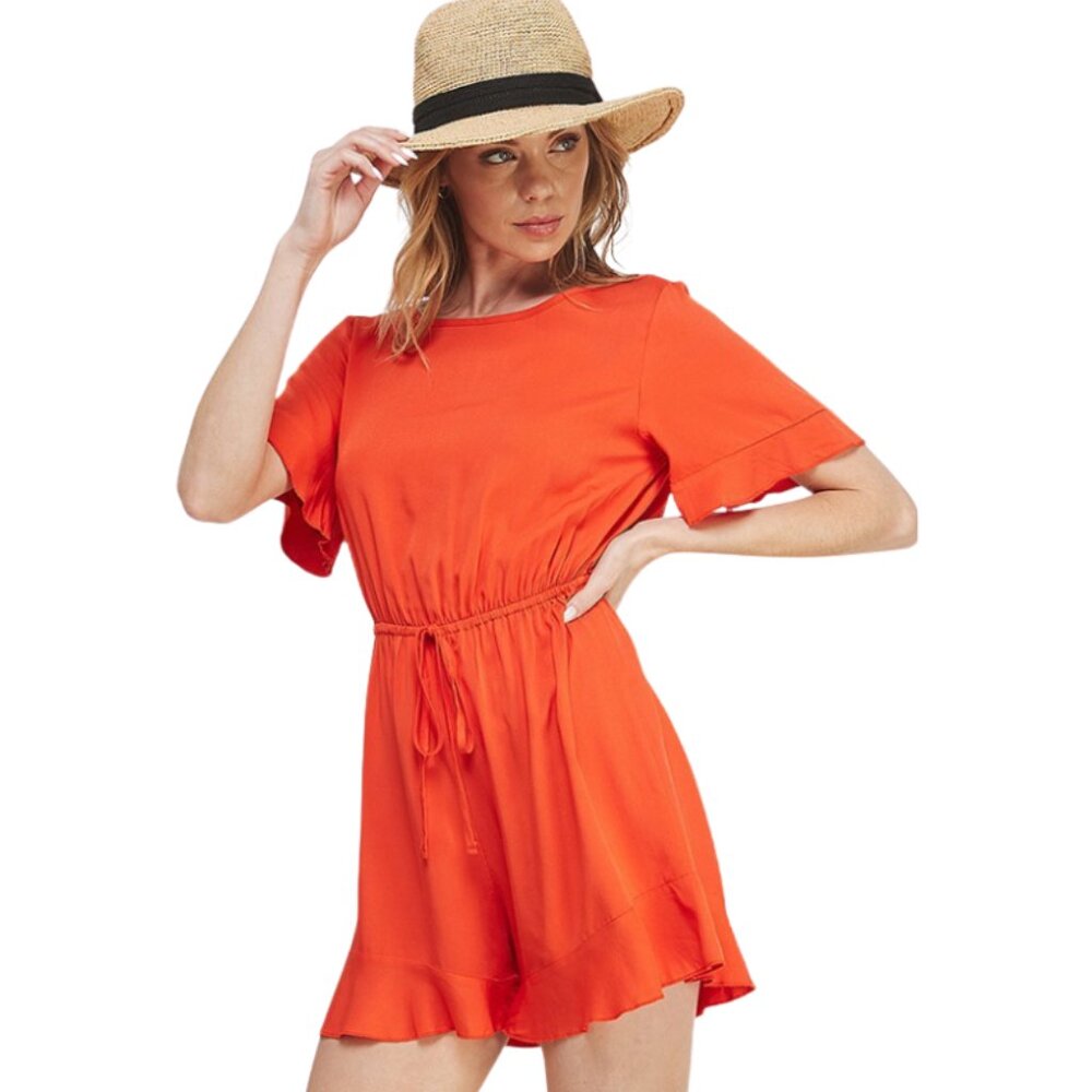 ✨5/$25✨FINAL ONE 🔥Orange Front Tie Romper Short Sleeve Size L - Picture 2 of 4
